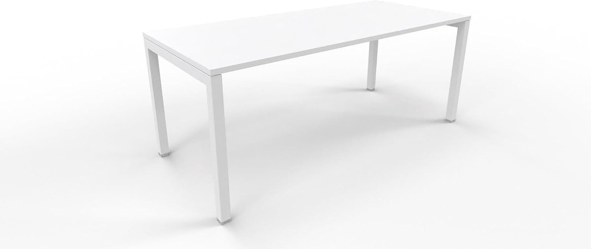 FBasic Desk Desk White Metal Frame and White Wooden Plate 180 x 80 x 74 cm - ShopVlot