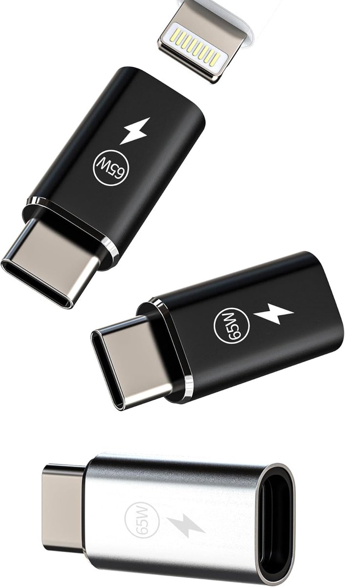65W Lightning Vrouwelijk naar USB C Mannelijke Snelle Oplader Adapter (3 Pack) Type C Oplaadkabel Converter voor Apple - ShopVlot