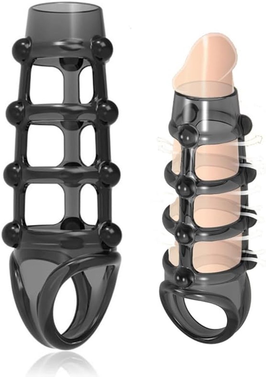 Male Silicone Training Sleeve, Adjustable Elasticity, Male Protective Set D-6 (Black) - ShopVlot