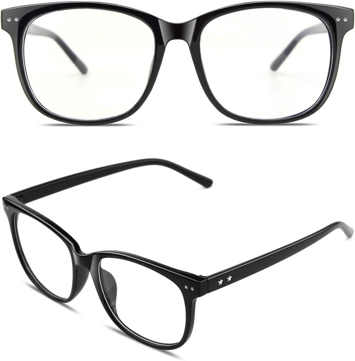 GQUEEN Large Frame Horn Glasses Without Strength Fake Glasses Nerd Glasses Women Men UV400, PE1 - ShopVlot