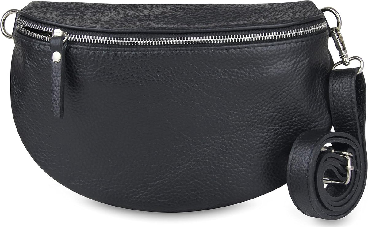 Frentree® Genuine leather shoulder bag from Italy, crossbody bag with removable shoulder strap and silver zip - ShopVlot