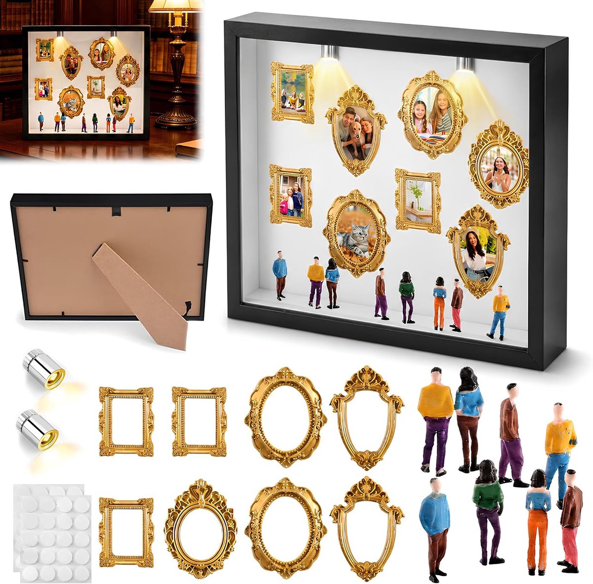 DIY Mini Museum - set van 8 gouden fotolijsten - met figuren - ideaal voor het vastleggen van herinneringen - ShopVlot