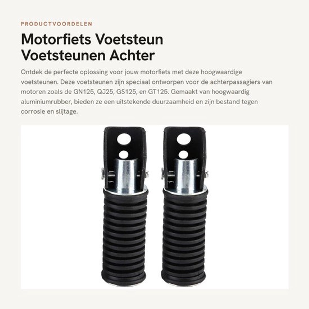 Voetsteun Achter - Duurzaam Aluminiumrubber - Geschikt voor GN125/QJ25/GS125/GT125-5 - Antivibratie - Slijtvast - Elegant Ontwerp - Motorfiets Voetsteunen
