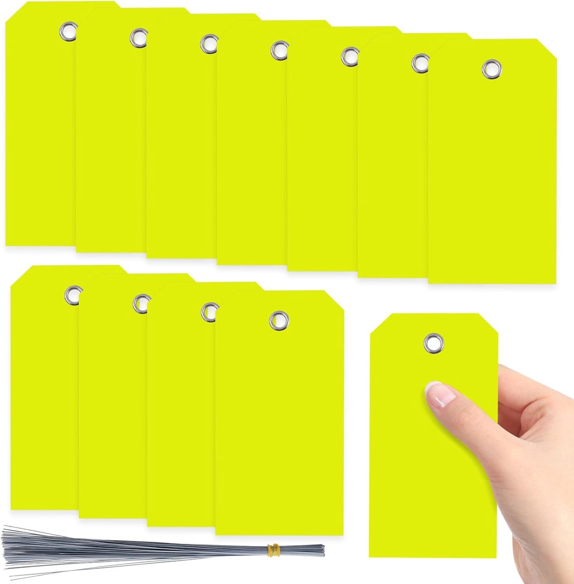 Plastic tags 200 stuks - Geel 12x6 cm - Waterdicht met oogjes - Ideaal voor labelen van bagage - ShopVlot