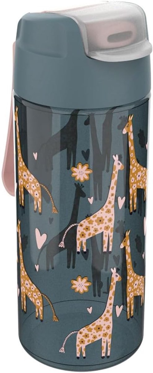 Drinkfles 400 ml - giraffe design - donkergrijs en beige - leuk voor school - ShopVlot