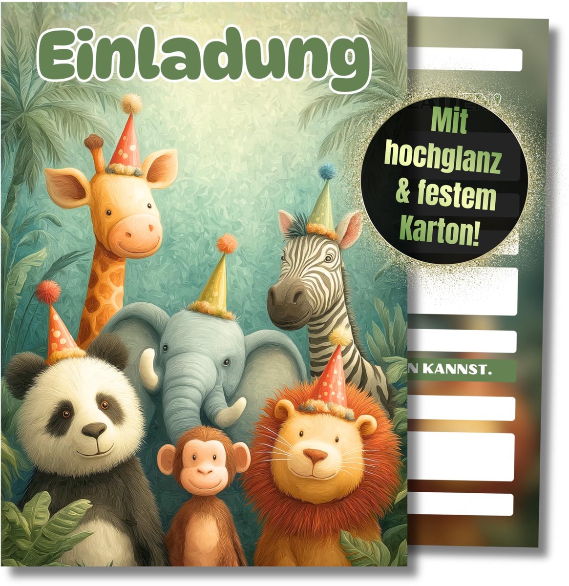 Uitnodigingskaarten verjaardag jungle - 12 stuks - DIN A6 - kleurrijke dieren - perfect voor kinderverjaardag - ShopVlot