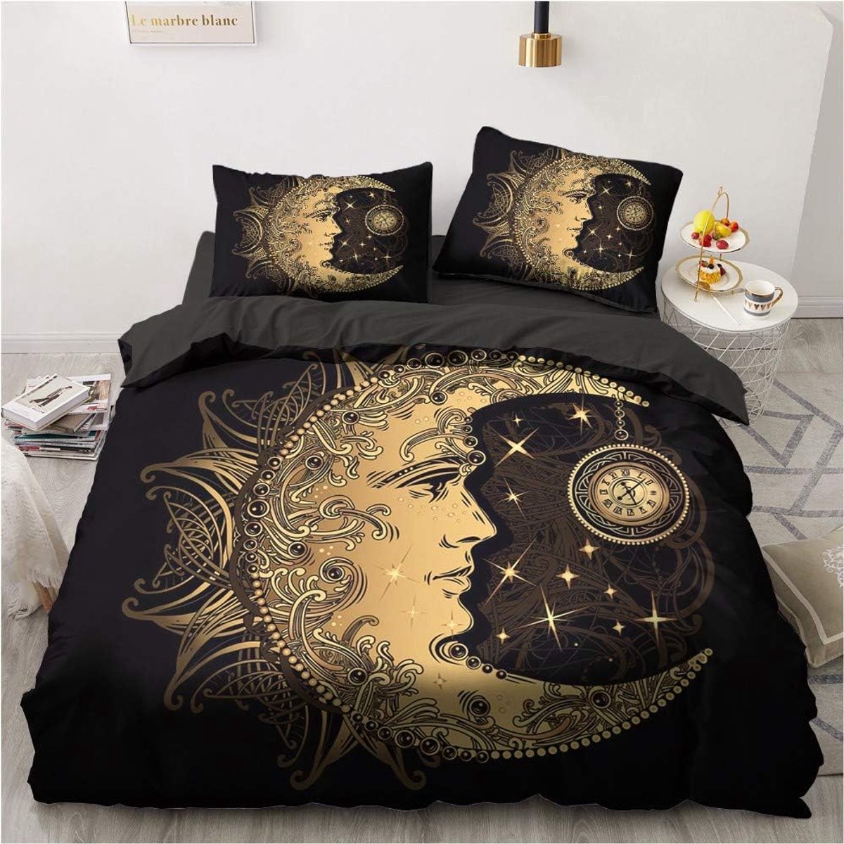 Dekbedovertrek 135 x 200 cm - zwart goud bohemian mandala - zachte microvezel - zorgt voor een gezonde slaapomgeving - ShopVlot