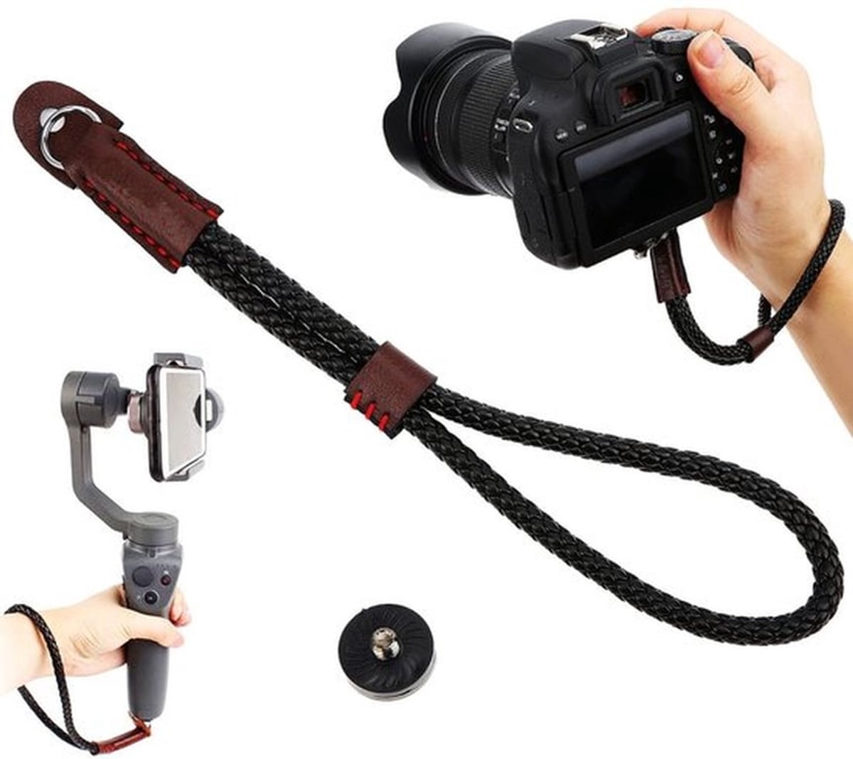 JHUBERS- Kamera-Armband Verstelbaar - Polsband - PU-leer - Camera/Spiegelloze Camera - 1/4 inch Schroef - Lichtgewicht 23 cm Koord