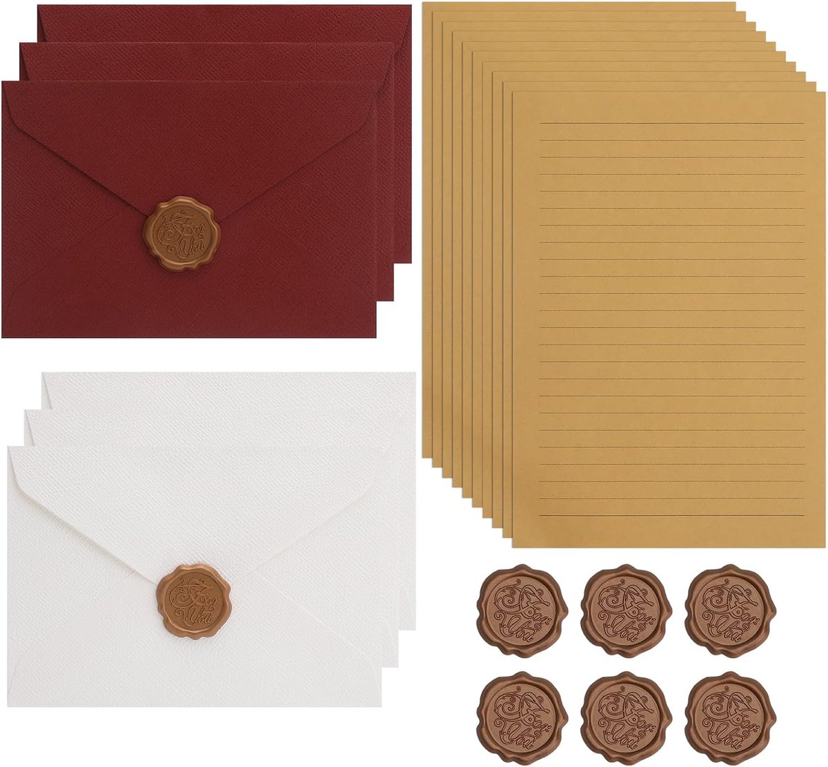 Vintage briefpapier set met enveloppen - 20 A5 vellen kraftpapier - 6 linnen enveloppen - perfect voor liefdesbrieven - ShopVlot