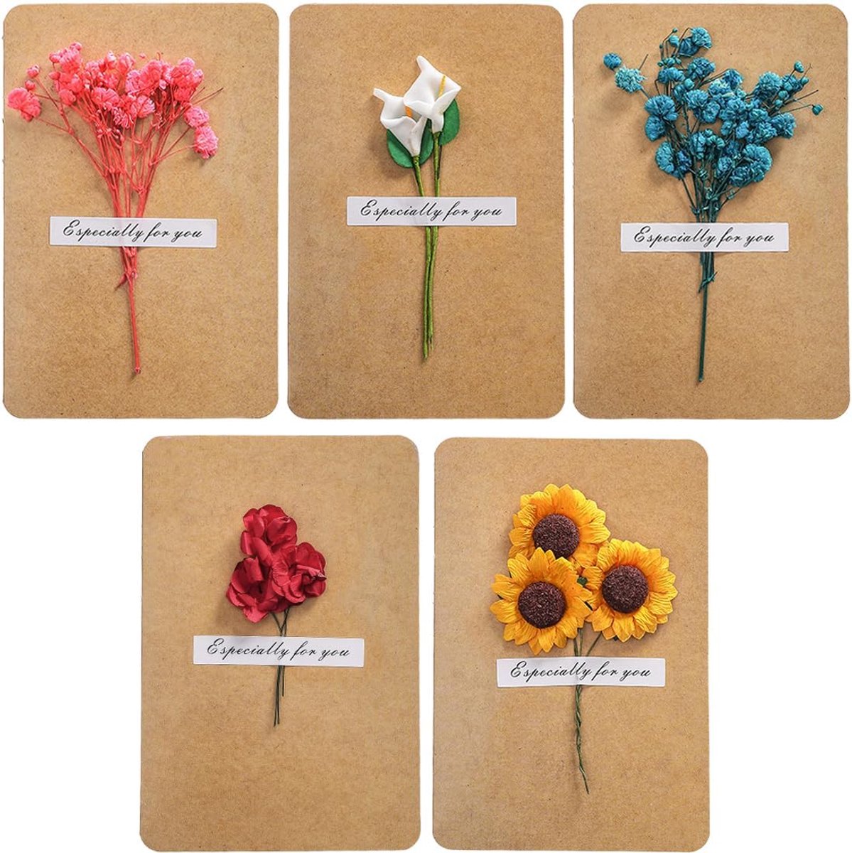 Wenskaarten 5 stuks - kraftpapier - retro stijl - voor bijzondere gelegenheden - ShopVlot