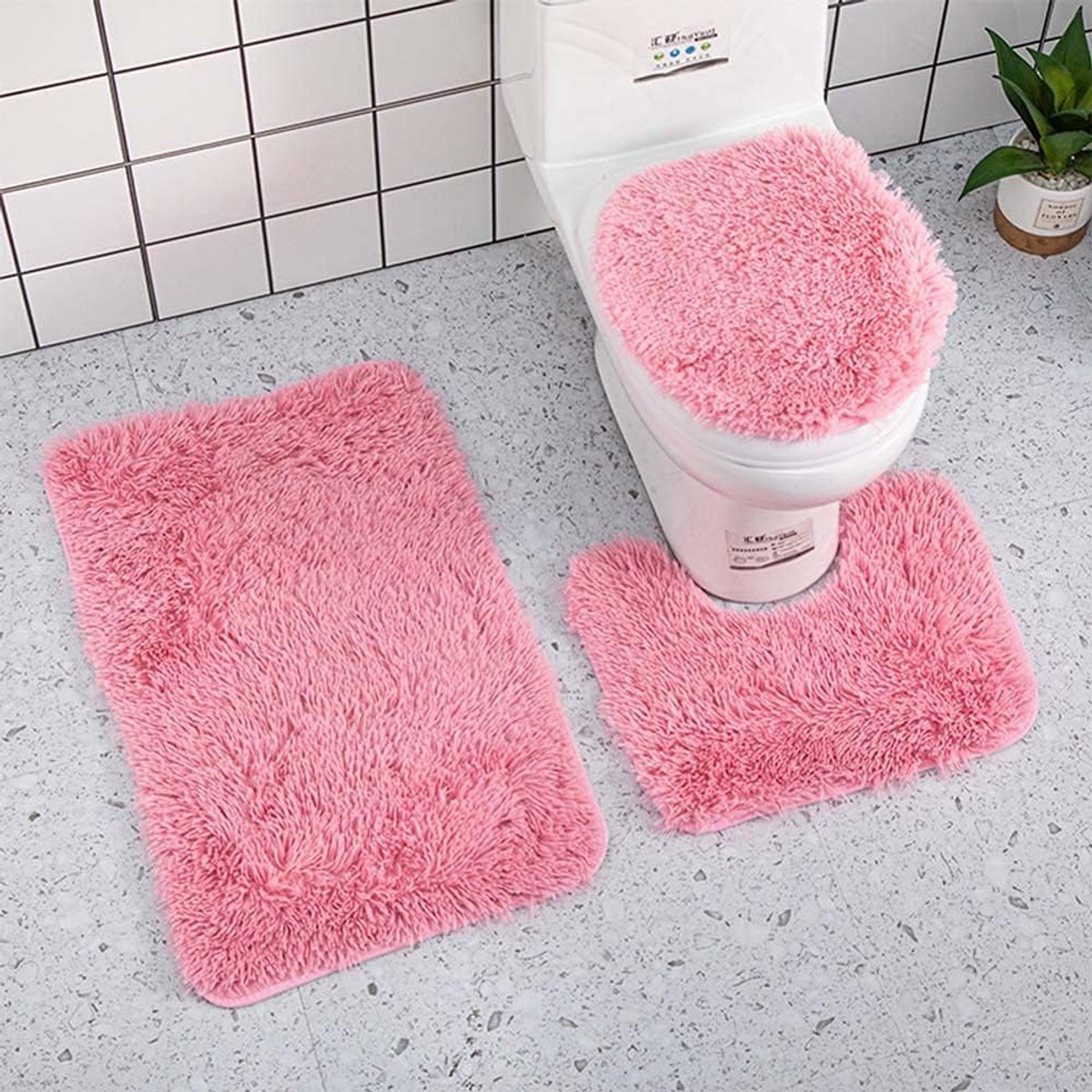 Badtapijt set 3-delig - Effen kleur - Zacht en absorberend - Antislip en wasbaar - ShopVlot