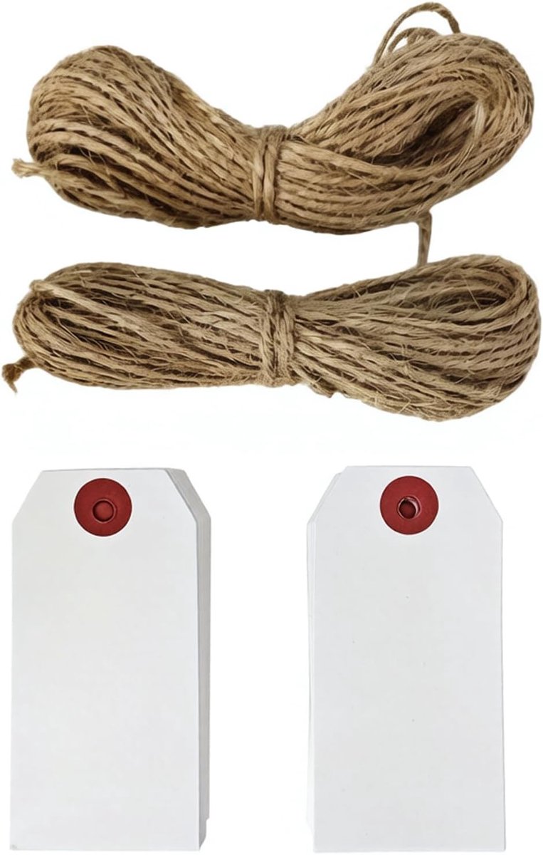 Cadeaulabels 100 stuks - Witte etiketten 7 x 3,5 cm - Versterkte gaten - Perfect voor kleding en sieraden - ShopVlot