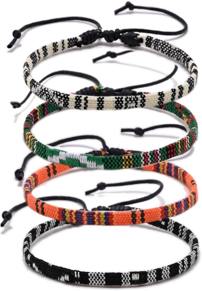 Enkelbandjes set van 4 - kleurrijke gevlochten touwen - verstelbaar - boho etnische voetbanden - ShopVlot