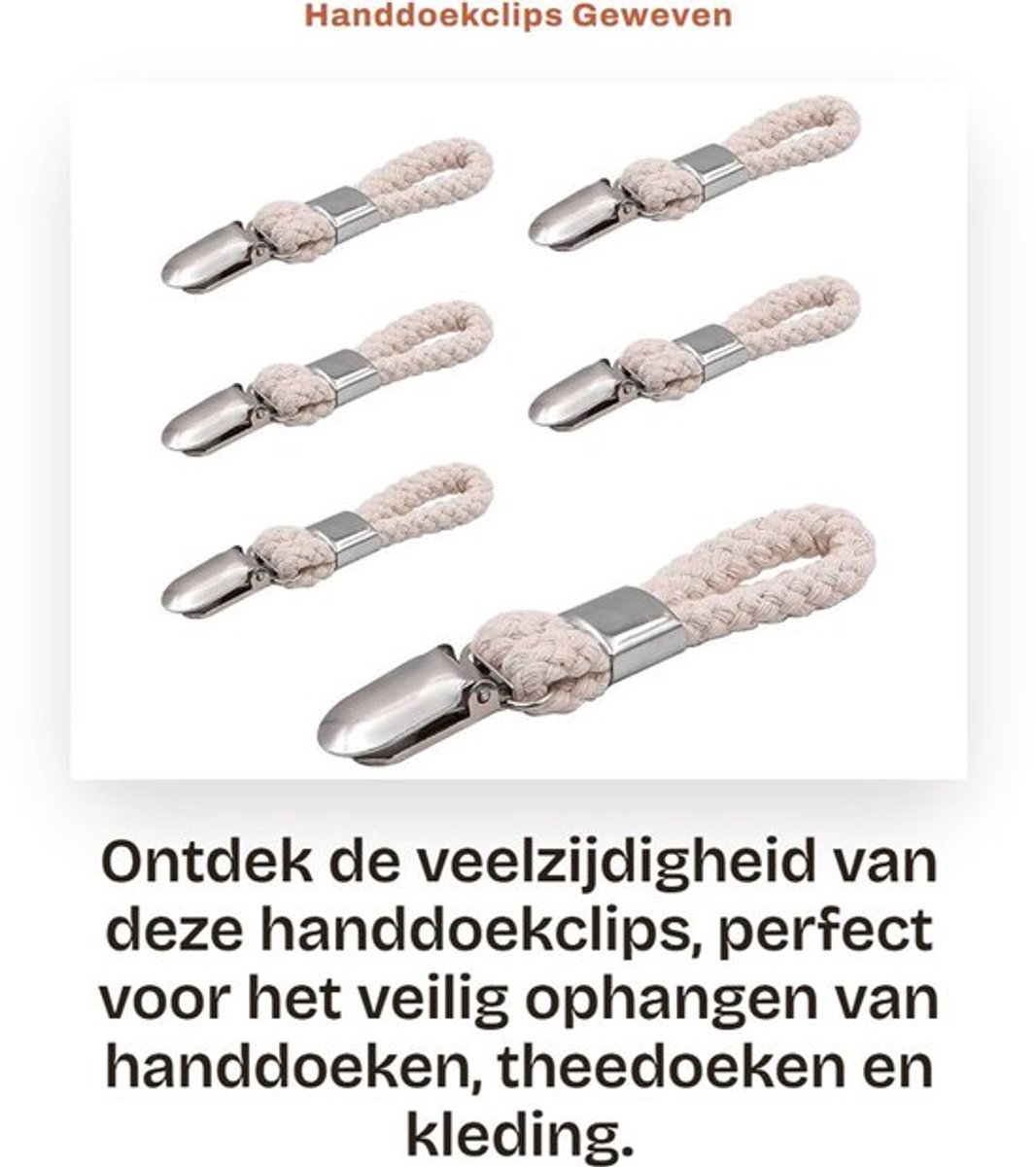 Handdoekclips 6 Stuks - Geweven Katoenen Klem - Metalen Clip - Voor Ophangen Kleding - Strandhanddoekclips - Schadevrije Afstandhouder - Ophanghaken