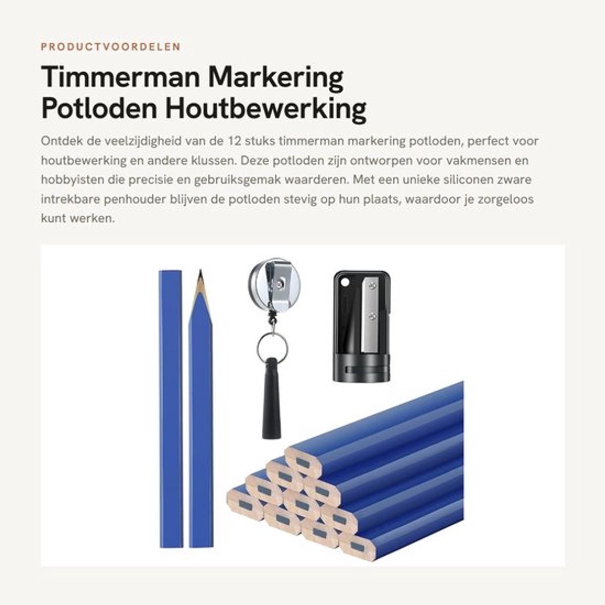 Markering Potloden 12 Stuks - Puntenslijper - Siliconen Houder - Houtbewerking Gereedschap - Roestvrij Staal - Antislip Ontwerp
