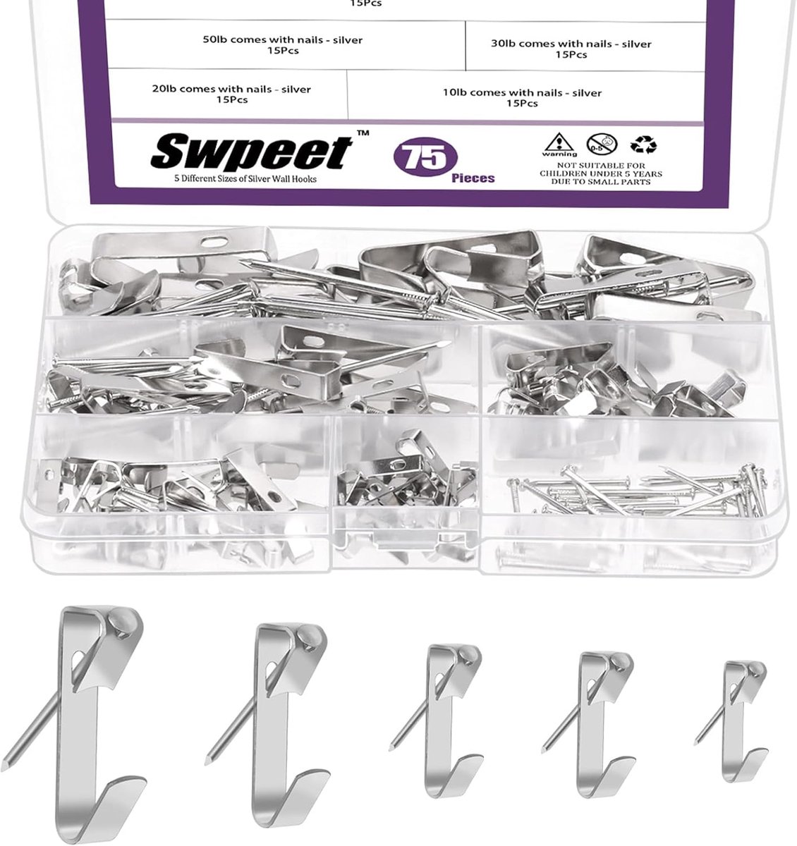Foto haken set 75 stuks - diverse maten - metalen hangers - ideaal voor muurdecoratie - ShopVlot