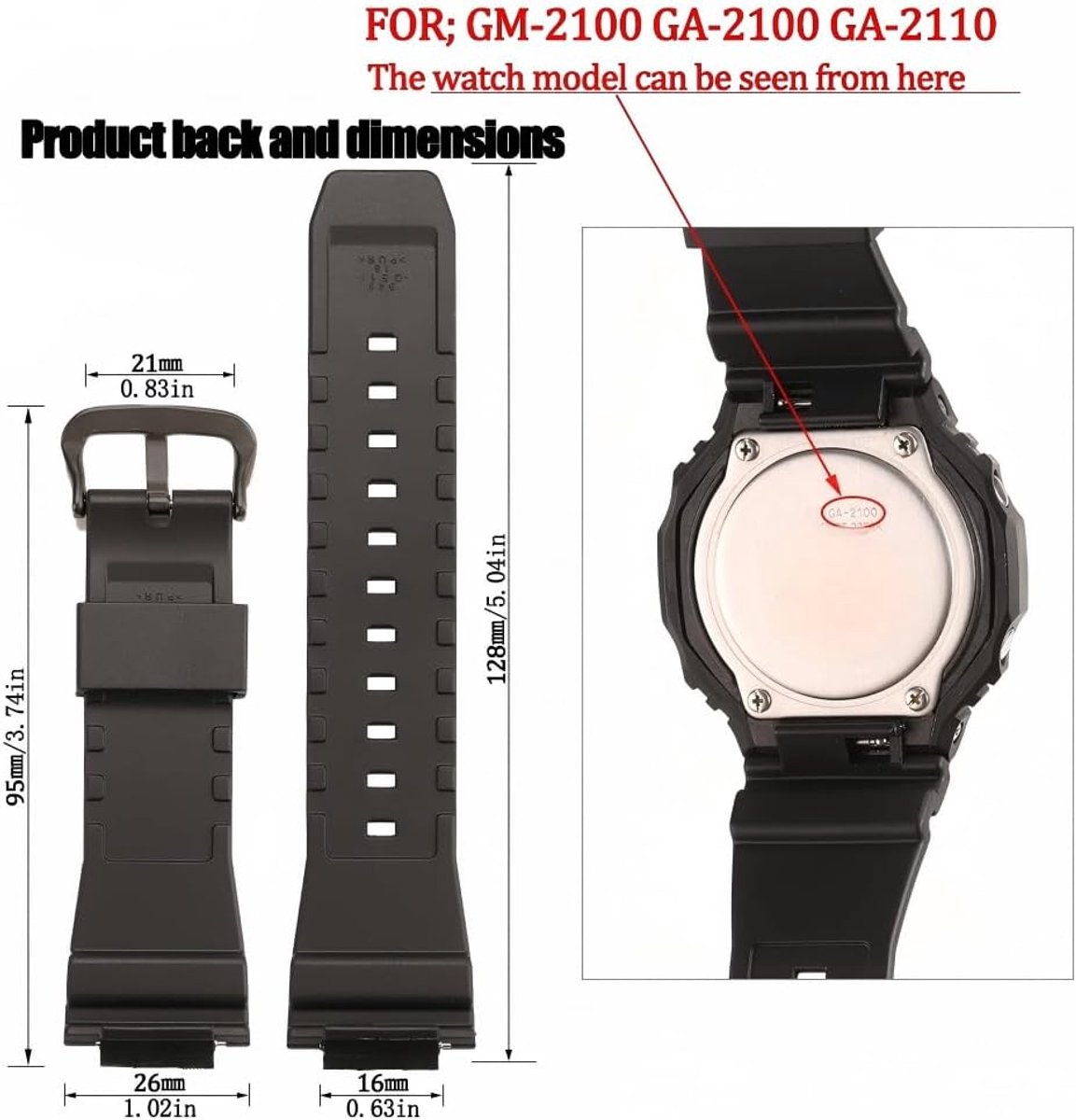 Resin Strap Compatible with G-Shock GM2100 Strap GBM2100 G-Steel Black Resin Strap Replacement Watch Band - ShopVlot