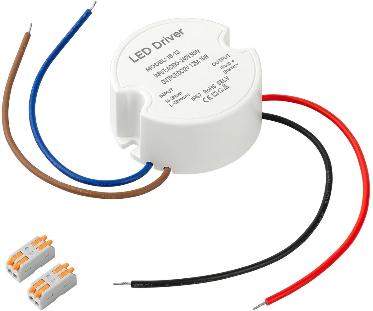 LED Transformer 12V 15W 1.25A Round LED Power Supply IP67 for Indoor and Outdoor - ShopVlot