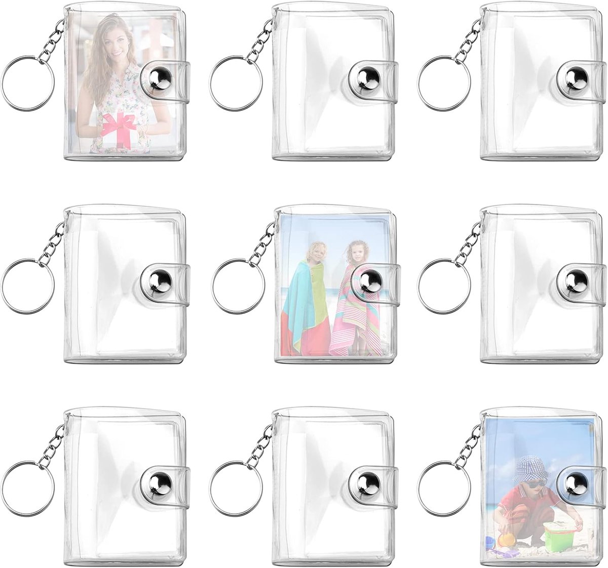 9 Pcs Mini Photo Album Transparent 5 cm Mini Photo Keychain Small with 20 Compartments Photo Album Card Holder for DIY - ShopVlot