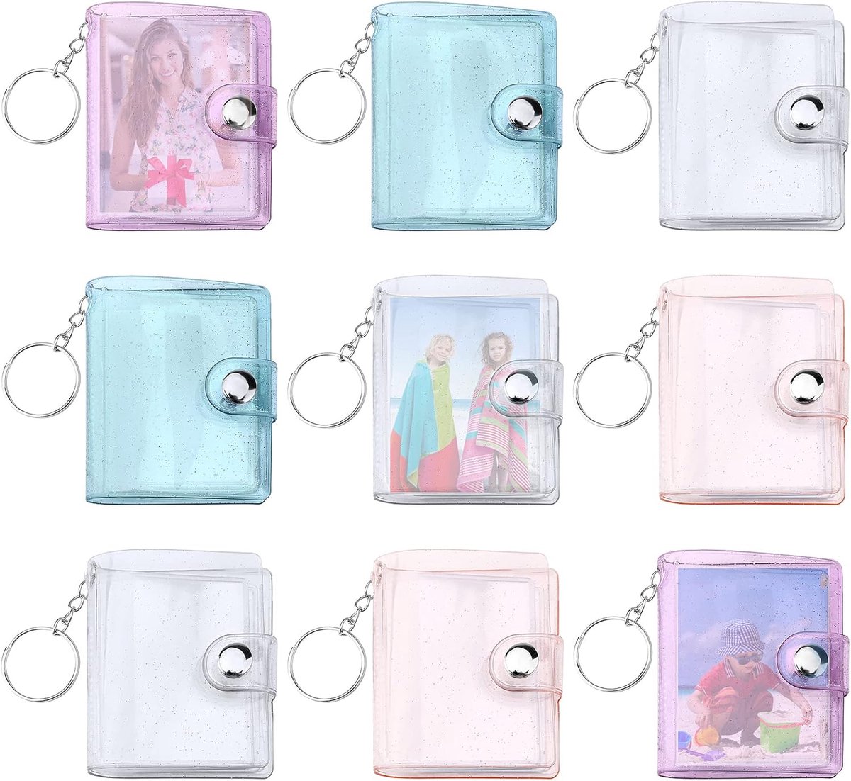 9 Pcs Mini Photo Keychain Transparent 5cm Mini Photo Keychain Small Key Chain with 20 Compartments Photo Album Card - ShopVlot