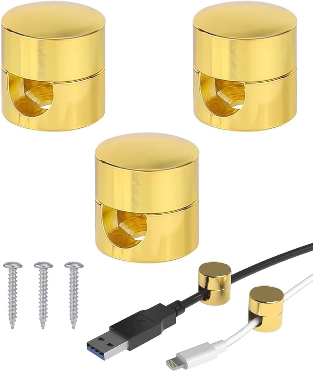Kabelhouder 3 stuks - Gouden metaal - Robuuste kabelorganiser - Voor een nette kabelgeleiding - ShopVlot
