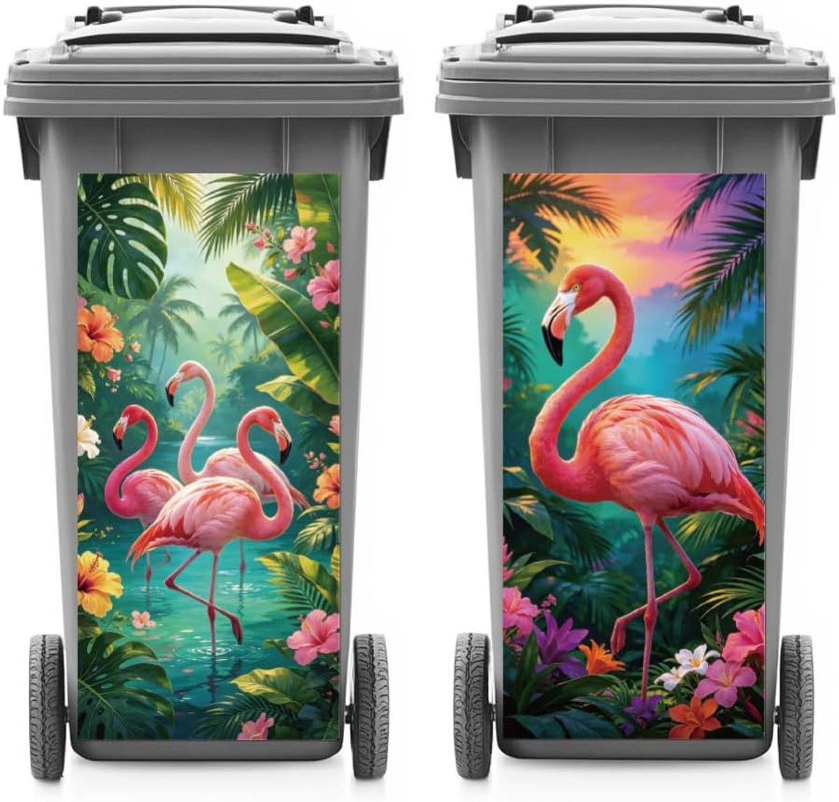 Vuilnisbakstickers flamingo's 37,8 x 81,8 cm - waterdicht - zelfklevend - decoratieve covers voor binnen en buiten - ShopVlot