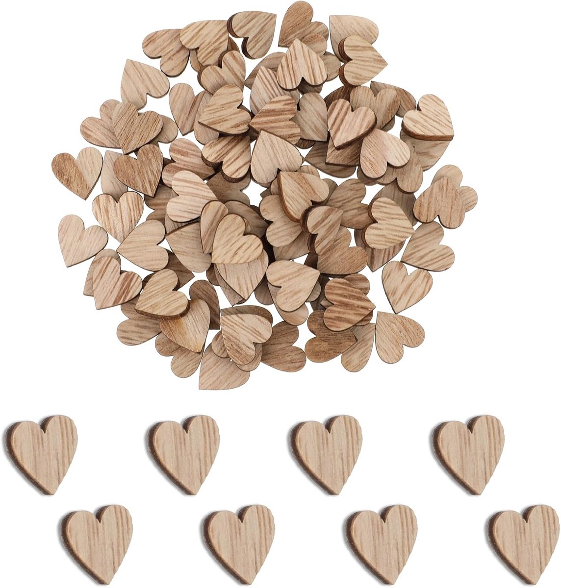 Houten harten 1,2cm - onbewerkt - voor knutselprojecten - perfect voor Valentijnsdag en bruiloften - ShopVlot