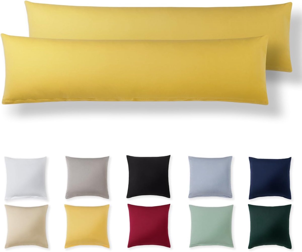 Kussenhoes 40 x 145 cm - Geel - 100% Jerseykatoen - Superzacht en ademend - Perfecte pasvorm - ShopVlot