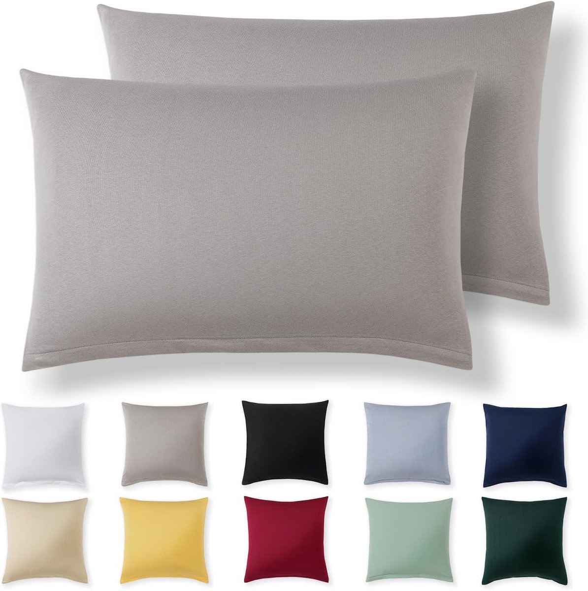 Pillowcase 50 x 80 cm - Lichtgrijs - 100% Jersey Katoen - Superzachte Kussenslopen met Rits - ShopVlot