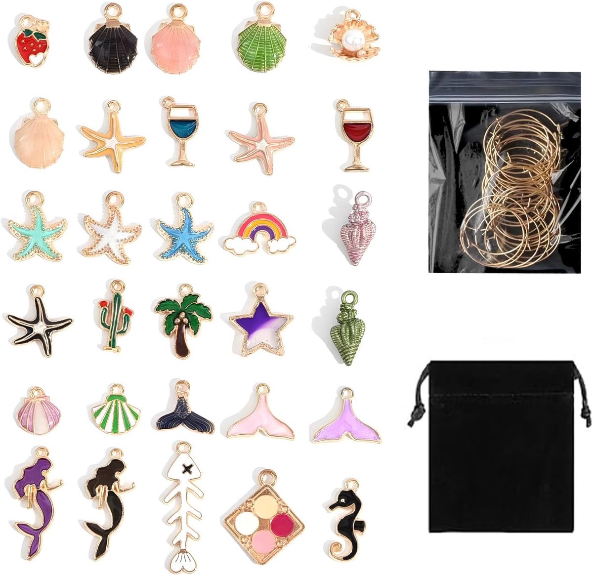 Wijnglas Charms - Oceaan/Thema - Set van 30 - Velours Pouch - Voor het identificeren van wijnglazen - ShopVlot