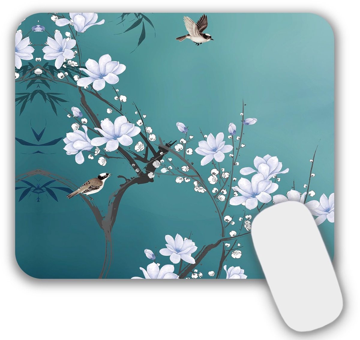 Muismat klein 200 x 240 mm - design bloem vogel patroon - kleurrijk motief - perfect voor thuiswerk - ShopVlot
