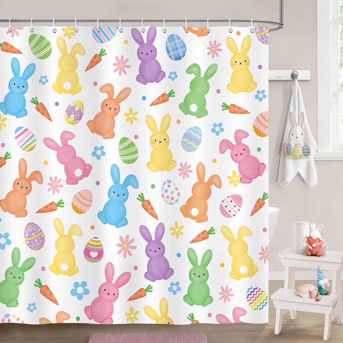 Douchegordijn 180x180cm - Polyester - Waterdicht en schimmelbestendig - Brengt de vrolijkheid van Pasen in uw badkamer - ShopVlot