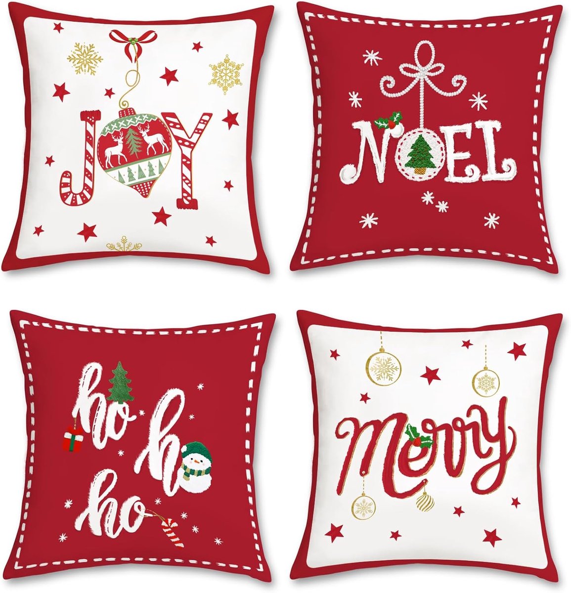 Kussenhoezen Kerst 45 x 45 cm - Zacht Velours - Set van 4 - Feestelijke decoratie voor thuis - ShopVlot