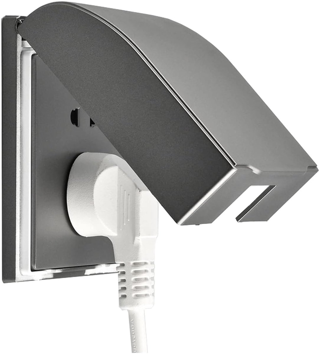 Allecto Plus - Waterdicht stopcontact voor wand - Preventie van spatwater - Grijs - Stroomvoorziening buitenlocaties
