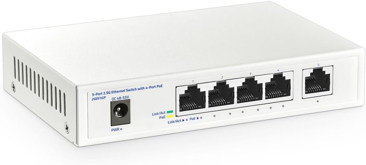 5-poorts 2.5 Gigabit PoE switch - 4 x PoE+ poorten - 1 x uplink - ideaal voor gaming en 4K monitoring - ShopVlot