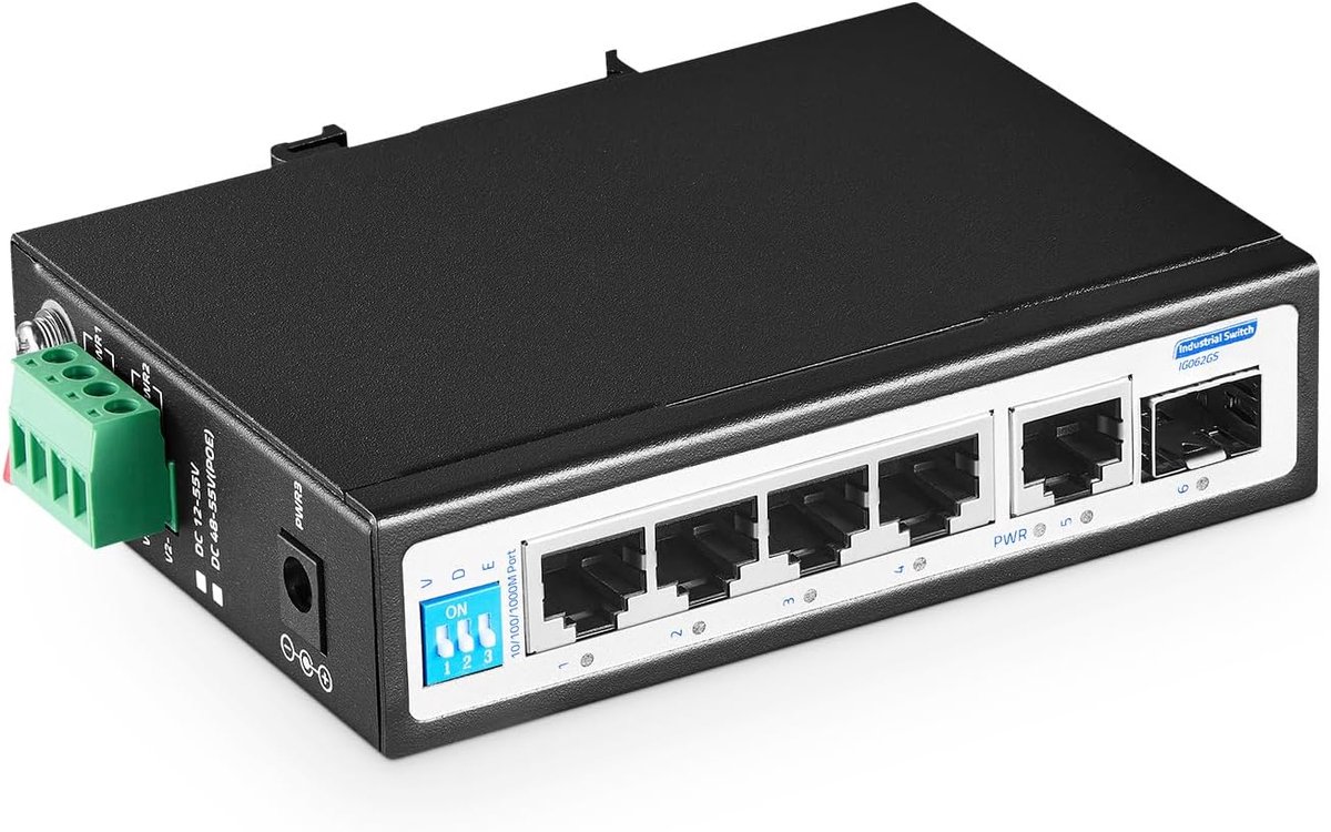 6 poorts gigabit industriële netwerk switch - robuuste behuizing - snelle verbinding - ideaal voor bedrijfsnetwerken - ShopVlot
