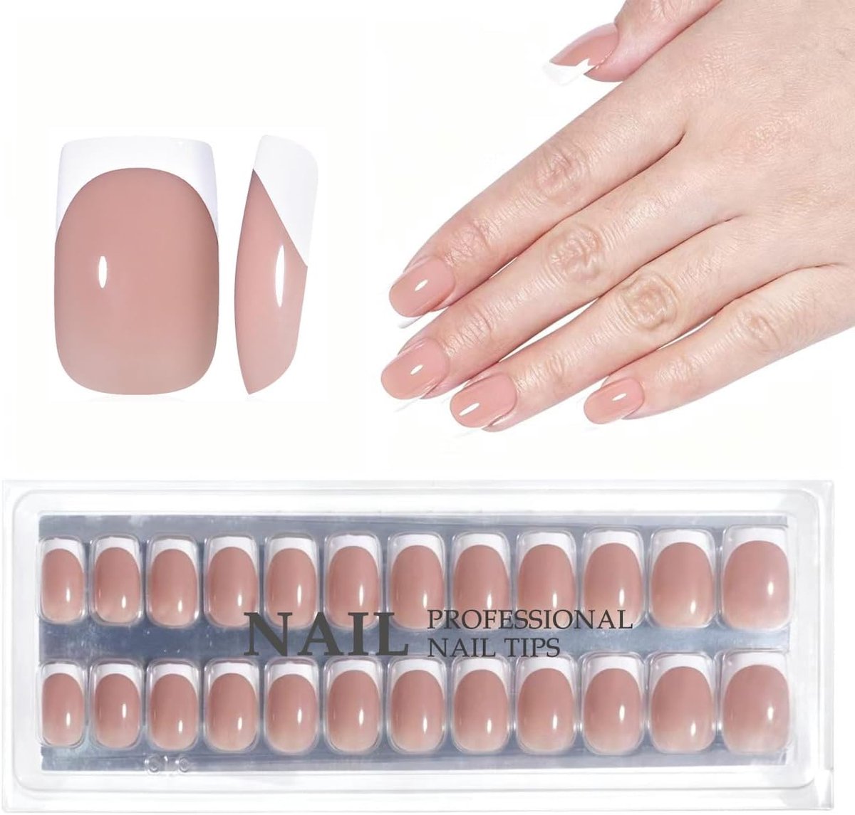 Kunstnagels 30 stuks - kort vierkant - wit French Elegance - salonkwaliteit nagels - ShopVlot