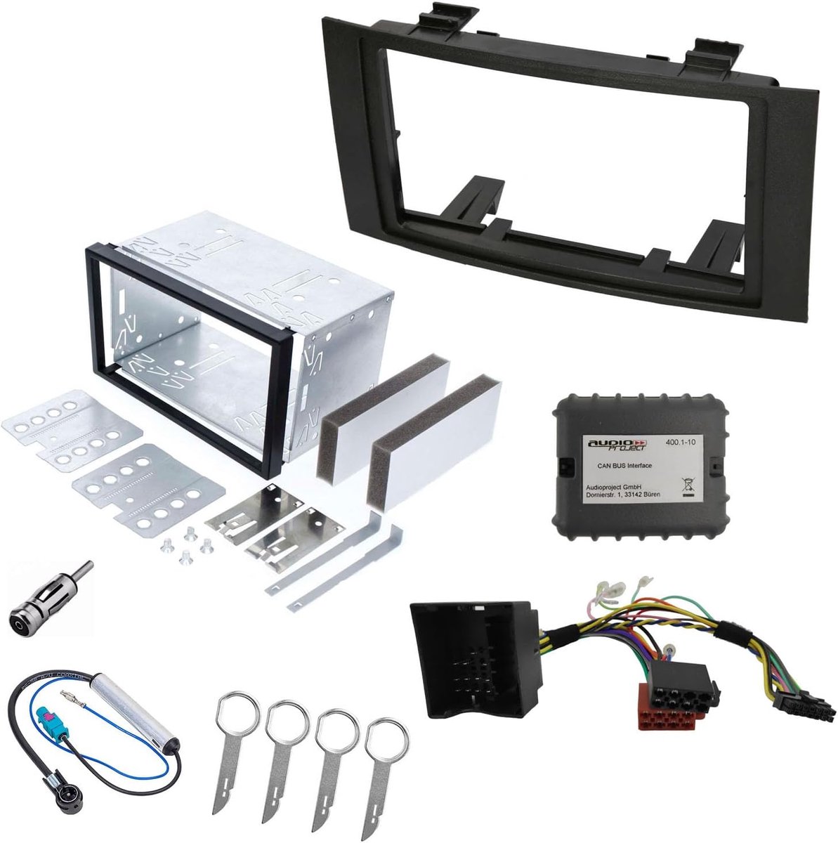 Autoraudioadapter Canbus Set 2 DIN - Metaal Flush Frame - Antenne Adapter - Perfecte pasvorm voor VW Touareg en T5 - ShopVlot