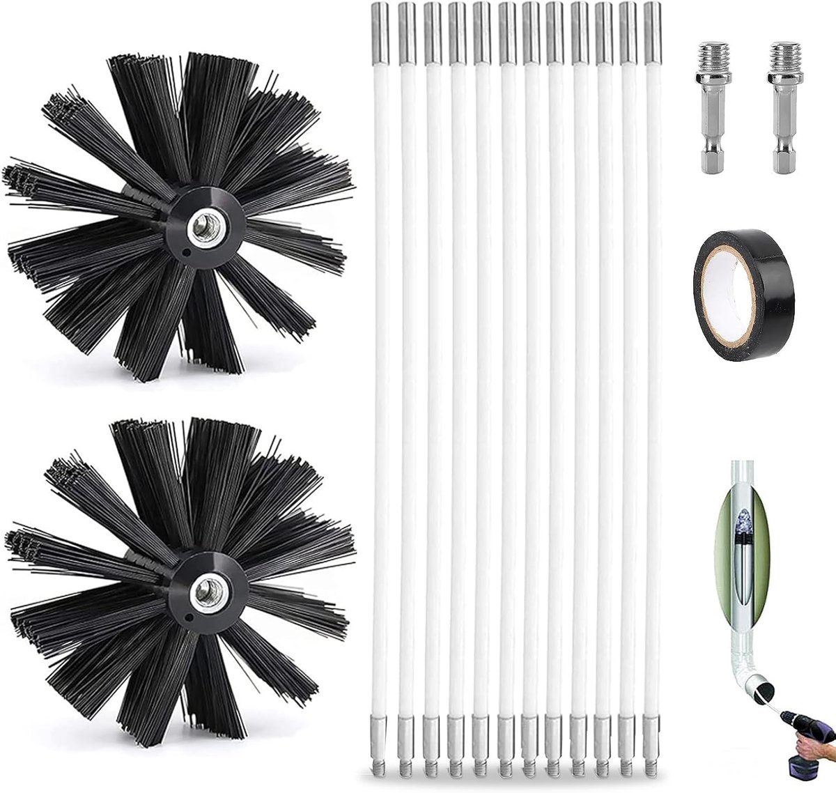 Schoonmaakborstel set 410 mm - Flexibele staven - Professionele reiniging - Voor schoorsteen en oven - ShopVlot