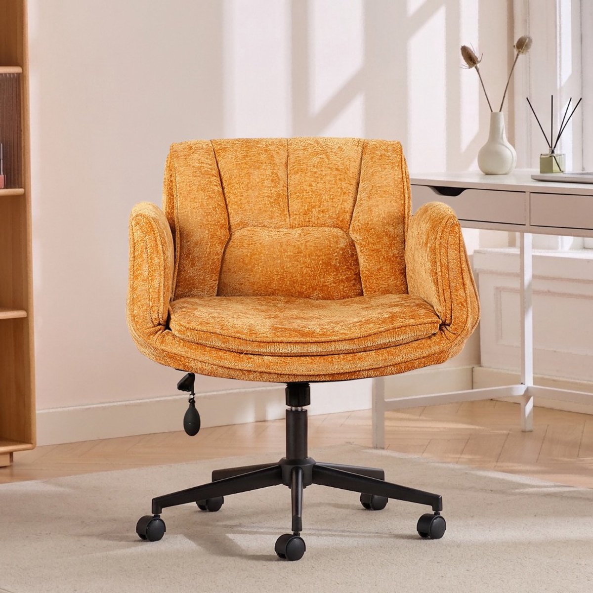 Ergonomische Bureaustoel - Fauteuilstoel - 5-Standen Verstelbare Armleuningen - Brede Zitting - Dubbel Memory Foam - Verstelbare Rugleuning - 360° Draaibaar en Hoogte Verstelbaar - Computerstoel/Studeerstoel-Donkergrijs
