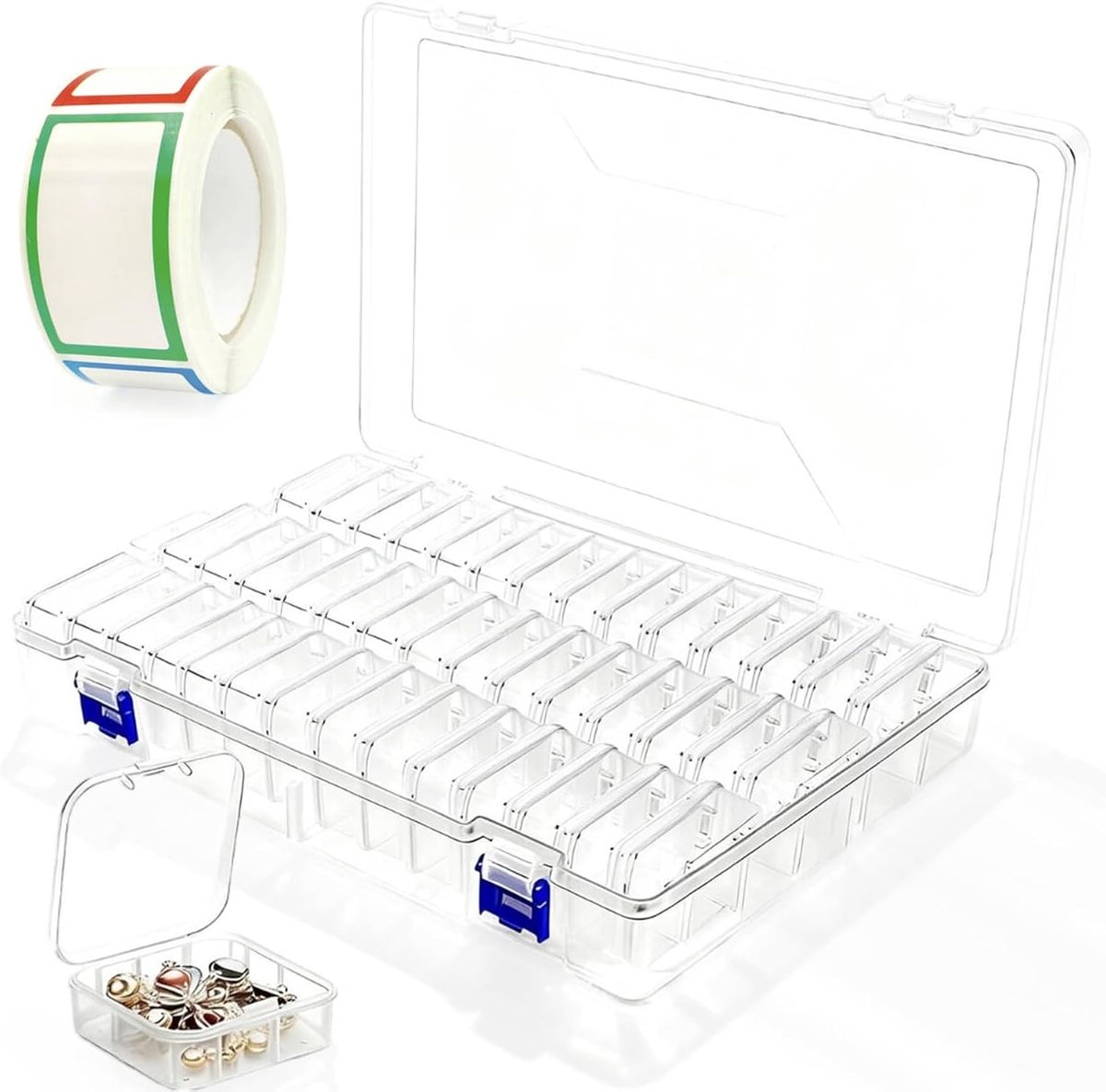 45 stuks sorteerdozen voor kleine onderdelen, mini opslag van kleine onderdelen (5,5 x 5,5 x 2 cm) met etiket - ShopVlot