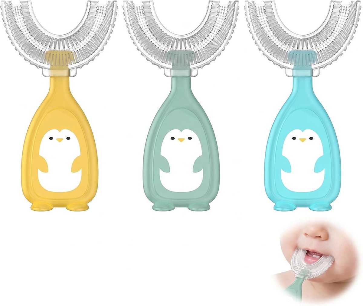 Set van 3 tandenborstels voor kinderen en baby's, eerste tandenborstels met zachte borstelharen voor mondhygiëne - ShopVlot