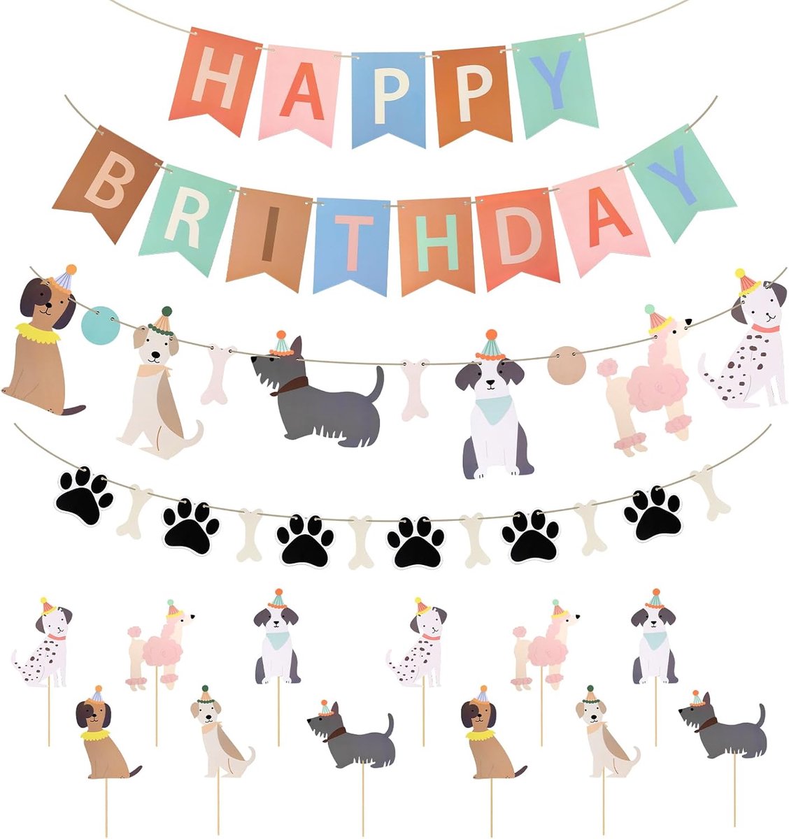 Verjaardagsbannerset voor honden, Happy Birthday-decoratie met hondenmotief, puppy-verjaardagsfeestaccessoires - ShopVlot