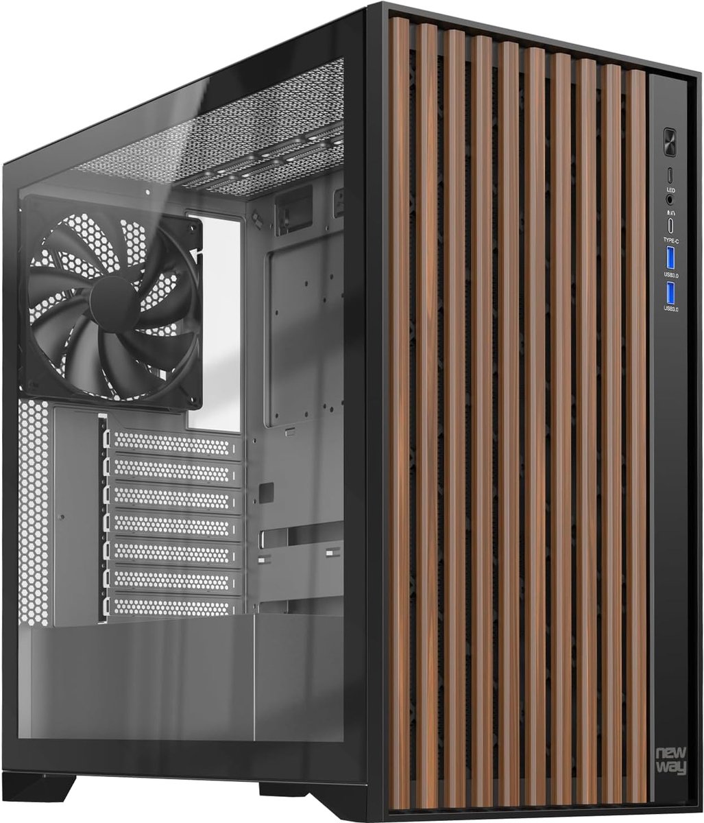 NEWWAY - 2024 New - NW1 PC case with wooden front - Midtower compatible with ATX/Micro-ATX/ITX - Type C USB - ShopVlot