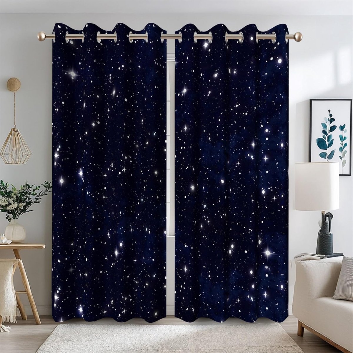 Galaxy Starry Night Blackout Curtains for Kids Bedroom Dark Blue Outer Space Universe Room Darkening Window Curtains - ShopVlot