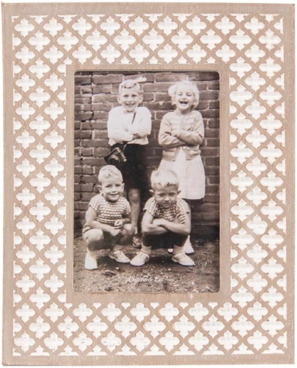 Clayre & Eef Photo Frame 10x15 cm White Brown Wood Glass Rectangle Photo Frame - ShopVlot