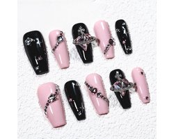 Sun&Beam Nails Handmade Artificial Nails Medium Length Coffin Ballerina Nail for Sticking Pink Y2K Fashion Minimalist - ShopVlot