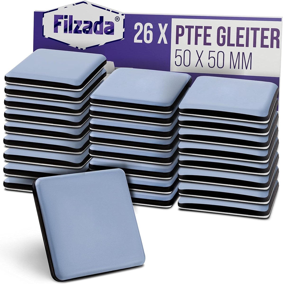 Filzada 26x Teflon Gliders Self-adhesive 50x50mm - Furniture gliders PTFE - Self Adhesive Carpet Glides Square - ShopVlot