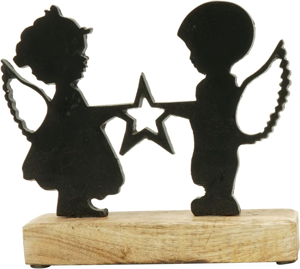 Engel Sobre, zwart, aluminium/hout, 20 x 5 x 17 cm, schaargesneden motief - ShopVlot