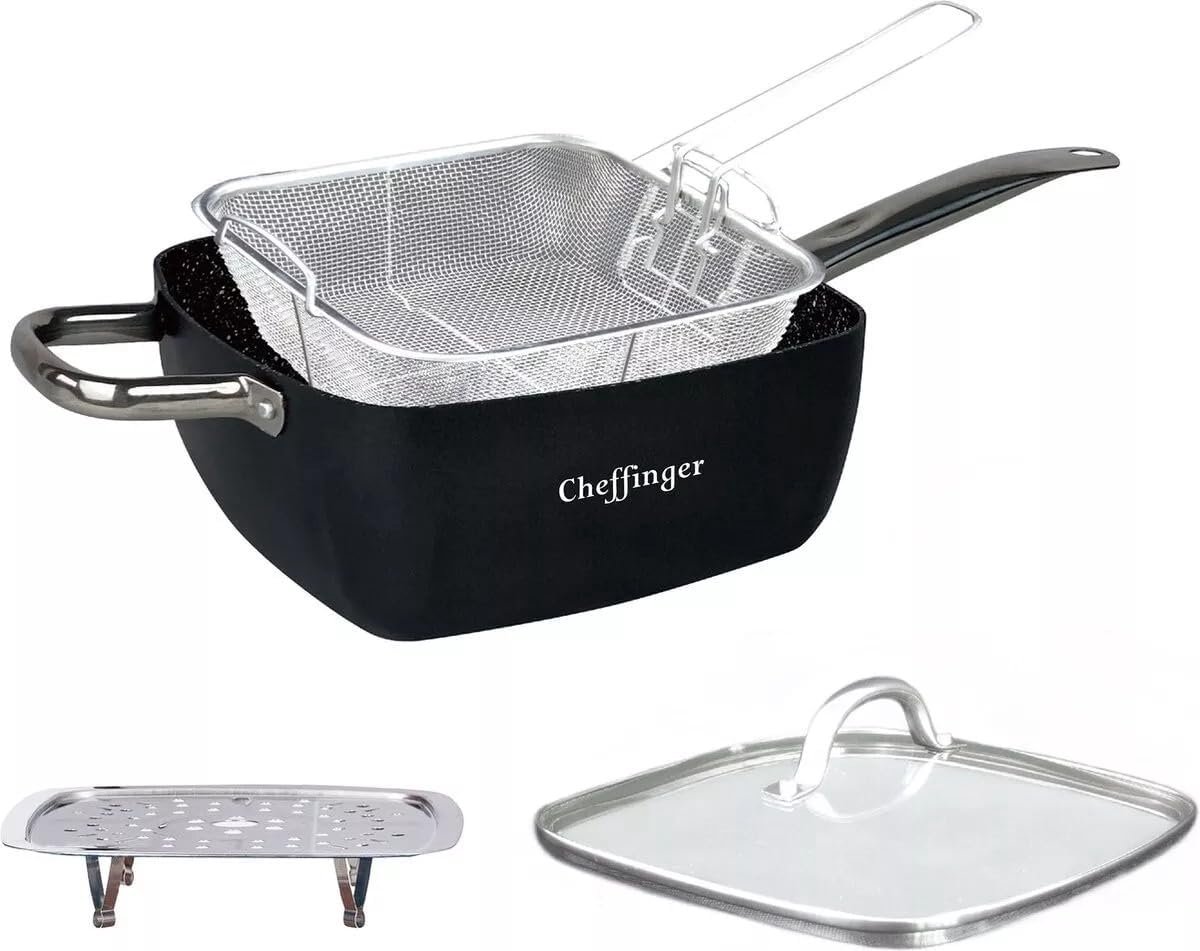 Cheffinger CF FA04: 4 Piece, Marble Coated Frying Pan Set Fryer Pan - ShopVlot